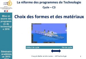 Mise en uvre des programmes de Technologie Mise