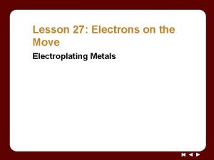 Lesson 27 Electrons on the Move Electroplating Metals