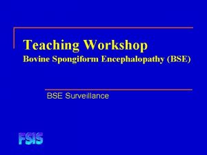 Teaching Workshop Bovine Spongiform Encephalopathy BSE BSE Surveillance