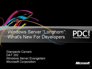 Windows Server Longhorn Whats New For Developers Gianpaolo