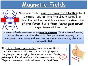 Magnetic Fields Magnetic fields emerge from the North