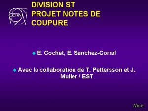 DIVISION ST PROJET NOTES DE COUPURE u E