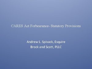 CARES Act Forbearance Statutory Provisions Andrew L Spivack