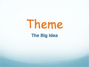 Theme The Big Idea What does theme mean