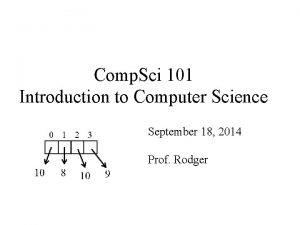 Comp Sci 101 Introduction to Computer Science September