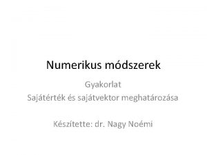 Numerikus mdszerek Gyakorlat Sajtrtk s sajtvektor meghatrozsa Ksztette