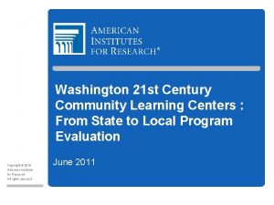 Washington 21 st Century Community Learning Centers From