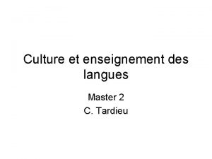 Culture et enseignement des langues Master 2 C