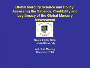 Global Mercury Science and Policy Assessing the Salience