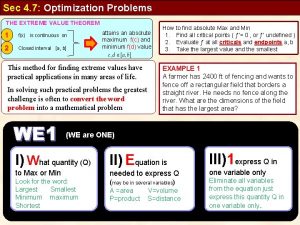 Sec 4 7 Optimization Problems THE EXTREME VALUE