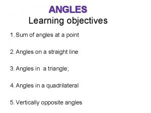 ANGLES Learning objectives 1 Sum of angles at