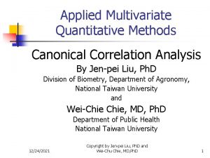 Applied Multivariate Quantitative Methods Canonical Correlation Analysis By