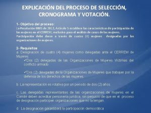 EXPLICACIN DEL PROCESO DE SELECCIN CRONOGRAMA Y VOTACIN