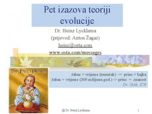 Pet izazova teoriji evolucije Dr Heinz Lycklama prijevod