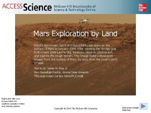 Mars Exploration by Land NASAs twin rovers Spirit