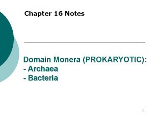 Chapter 16 Notes Domain Monera PROKARYOTIC Archaea Bacteria