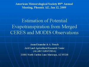 American Meteorological Society 89 th Annual Meeting Phoenix