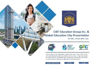 CIBT Education Group Inc Global Education City Presentation