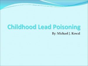 Childhood Lead Poisoning By Michael J Kowal Background