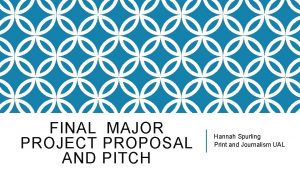 FINAL MAJOR PROJECT PROPOSAL AND PITCH Hannah Spurling