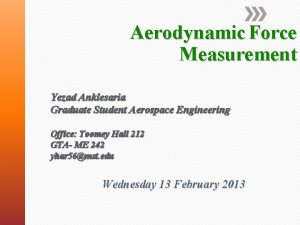 Aerodynamic Force Measurement Yezad Anklesaria Graduate Student Aerospace