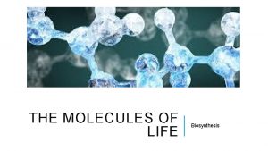 THE MOLECULES OF LIFE Biosynthesis MOLECULES AND CHEMICAL