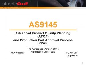 AS 9145 Advanced Product Quality Planning APQP and