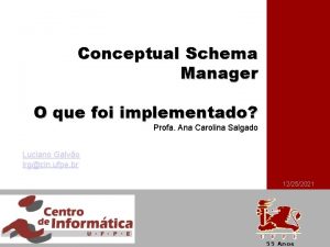 Conceptual Schema Manager O que foi implementado Profa