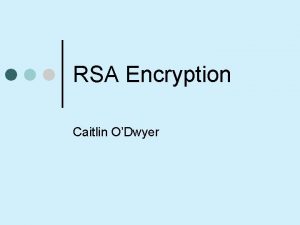 RSA Encryption Caitlin ODwyer What is an RSA