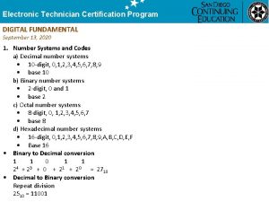 Electronic Technician Certification Program DIGITAL FUNDAMENTAL September 13
