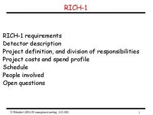 RICH1 requirements Detector description Project definition and division