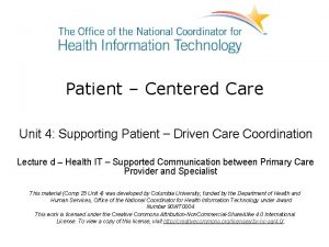 Patient Centered Care Unit 4 Supporting Patient Driven