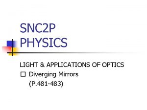 SNC 2 P PHYSICS LIGHT APPLICATIONS OF OPTICS