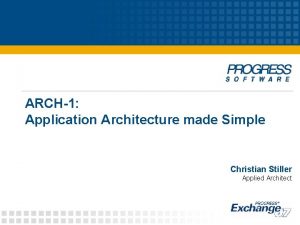 ARCH1 Application Architecture made Simple Christian Stiller Applied