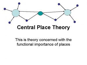 Central Place Theory This is theory concerned with