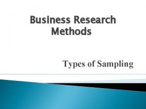 Business Research Methods Types of Sampling Sampling Methods