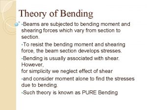 Theory of Bending Beams are subjected to bending