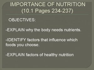 IMPORTANCE OF NUTRITION 10 1 Pages 234 237