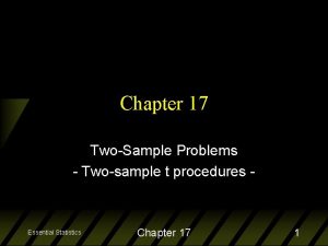 Chapter 17 TwoSample Problems Twosample t procedures Essential