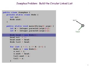 Josephus Problem Build the Circular Linked List public