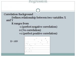 Regression Correlation Background Defines relationship between two variables