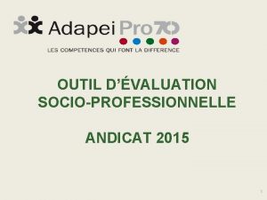 OUTIL DVALUATION SOCIOPROFESSIONNELLE ANDICAT 2015 1 Sommaire 1