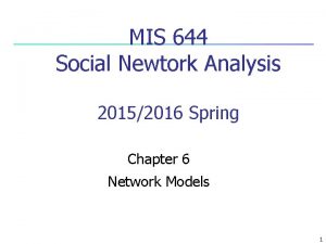 MIS 644 Social Newtork Analysis 20152016 Spring Chapter