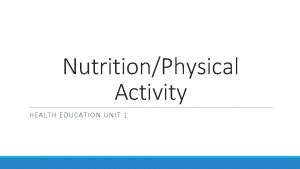 NutritionPhysical Activity HEALTH EDUCATION UNIT 1 ThinkPairShare o