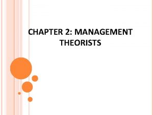 CHAPTER 2 MANAGEMENT THEORISTS FREDERICK TAYLOR Develop rules