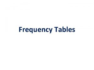 Frequency Tables Frequency Table Review A frequency table