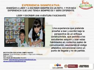 EXPERIENCIA SIGNIFICATIVA ENSEAR A LEER Y A ESCRIBIR