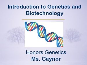 Introduction to Genetics and Biotechnology Honors Genetics Ms
