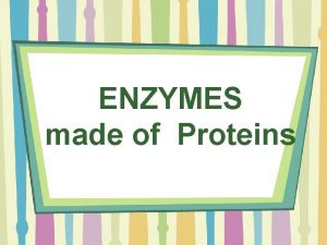 ENZYMES made of Proteins IMPORTANCE OF ENZYMES Enzymes