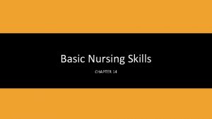 Basic Nursing Skills CHAPTER 14 Learning Objectives Explain